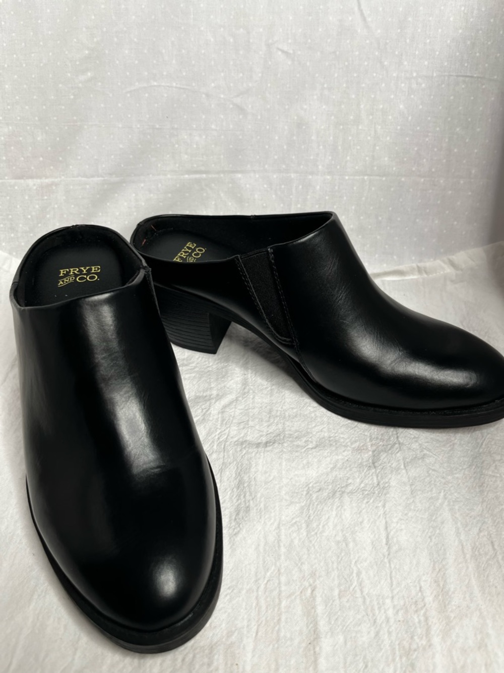 FRYE Black Leather Slip-On Mules with Block Heel